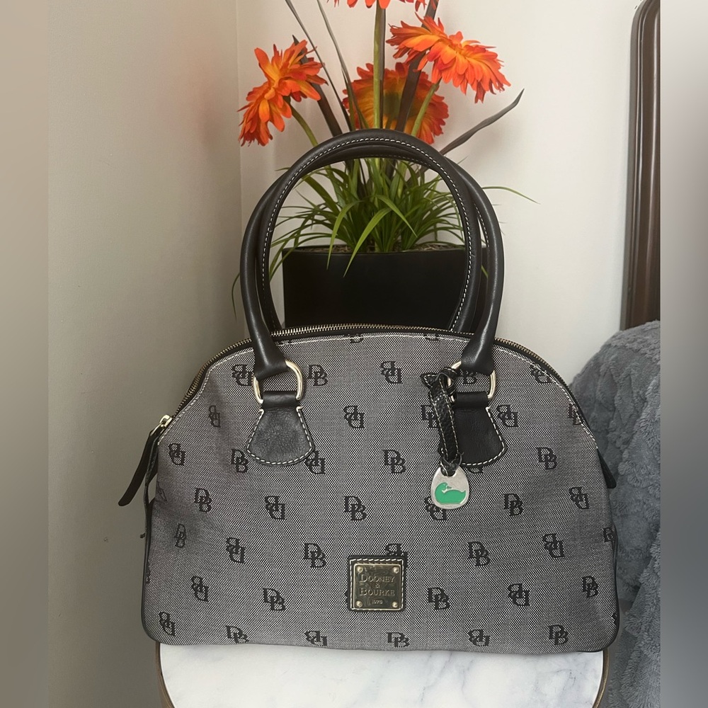 Dooney & Bourke  Black and Gray Satchel with Structured Shape and Logo Print